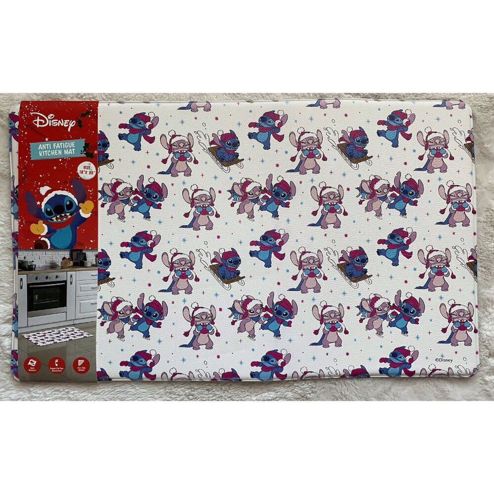 Disney Stitch & Angel Anti Fatigue Kitchen Mat‎ 18 X 30” Christmas Snow Sled NEW